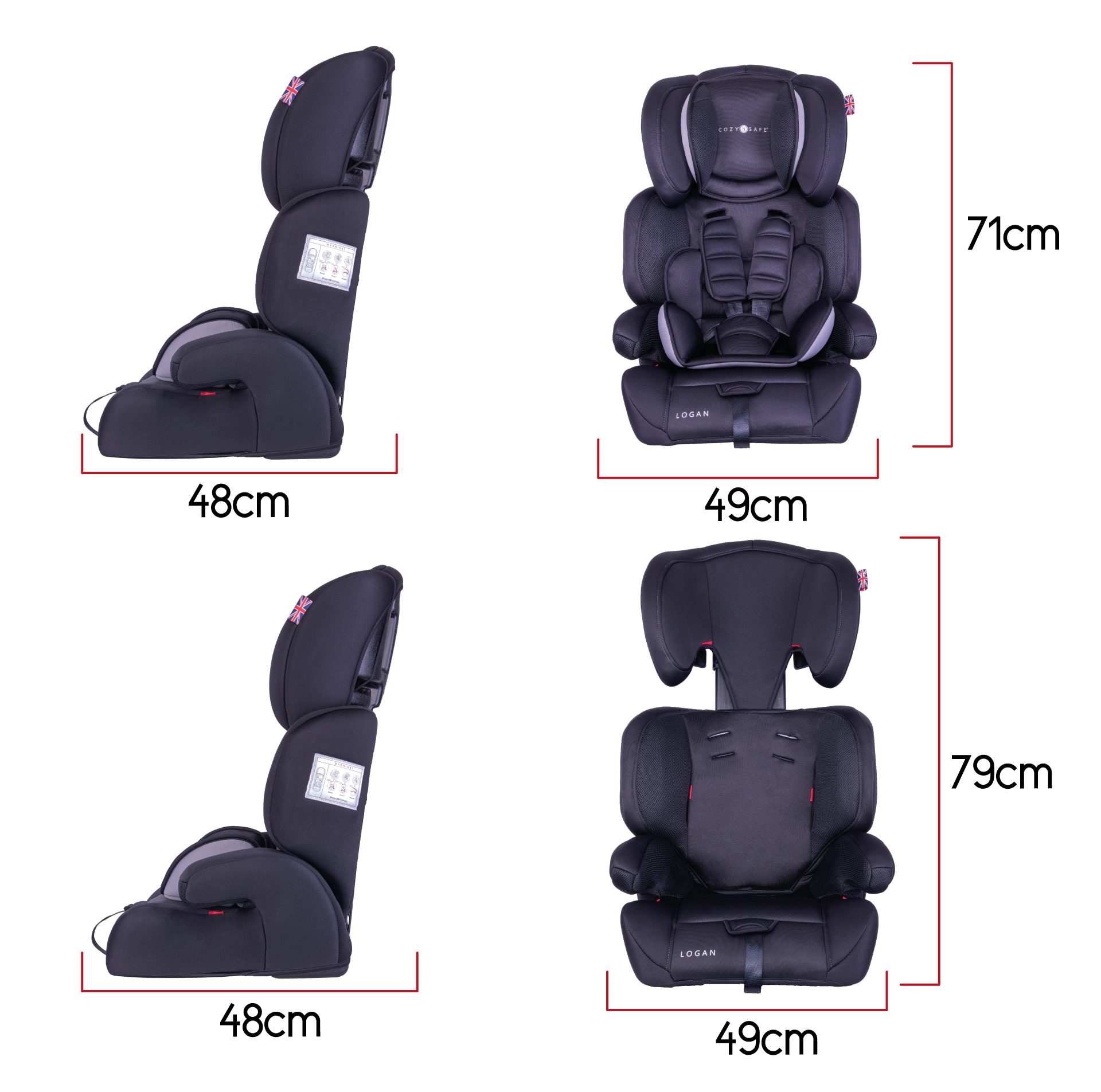 Lightweight booster shop seat with harness